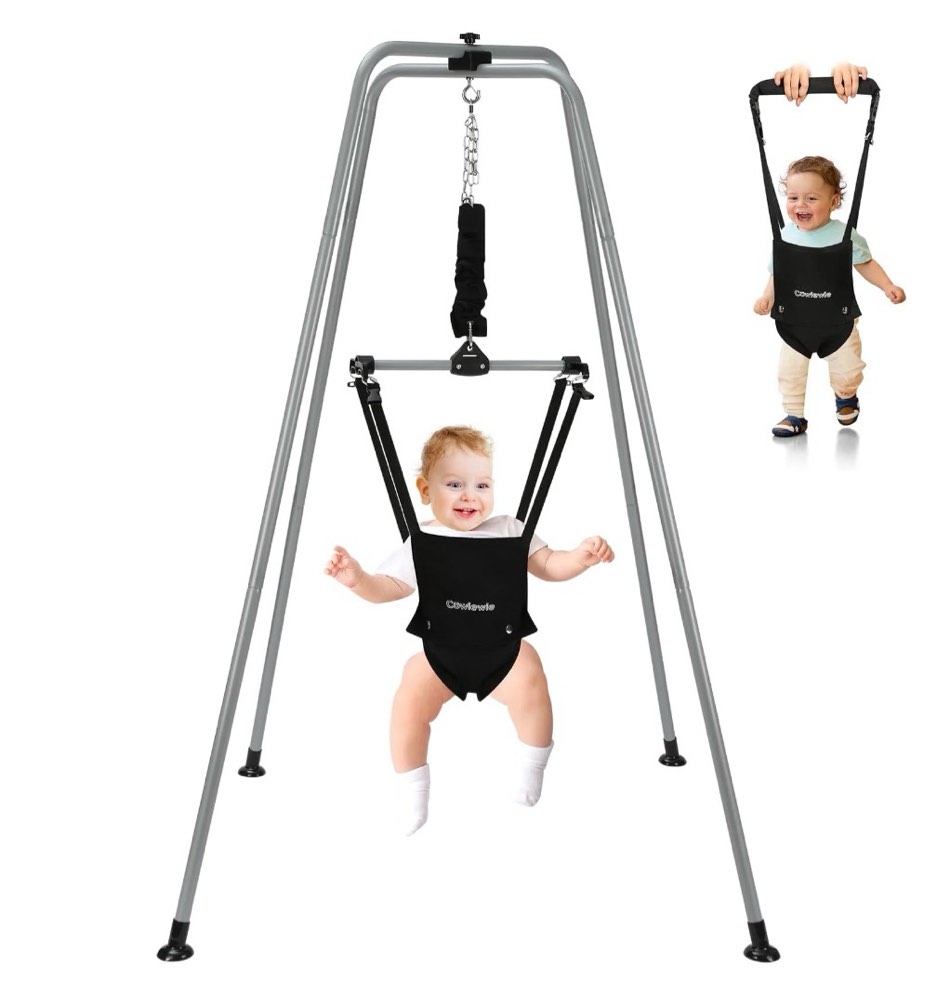 Cowiewie 2 in 1 Baby Exerciser Jumper Bouncer 6-24 Months Infant(Unisex), Grey+Black