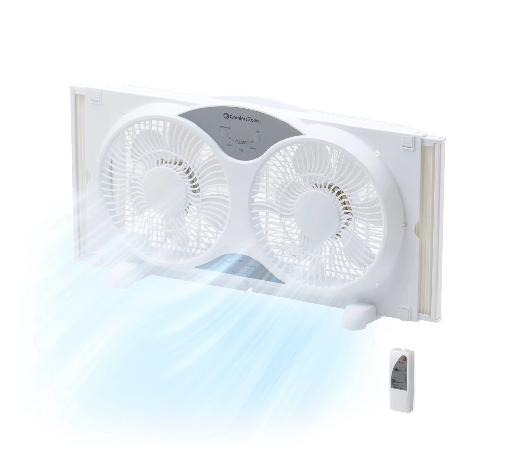 Comfort Zone 9  3-Speed Reversible Twin Window Fan with Remote Control  White