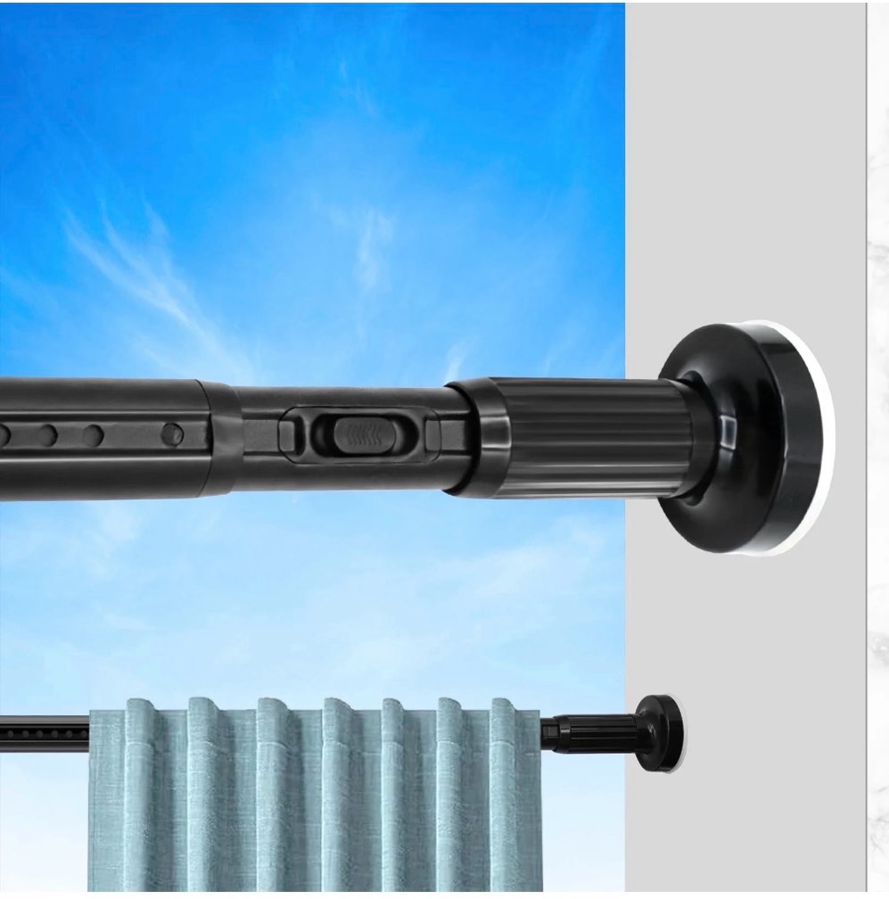 GIRACOA One-Push Tension Curtain Rod  39-122 Inches Extra Long No Drill Adjustable Spring Rod  Heavy Duty 723 lbs Support  Rustproof Steel for Patio Outdoor Bathroom Window  Matte Black