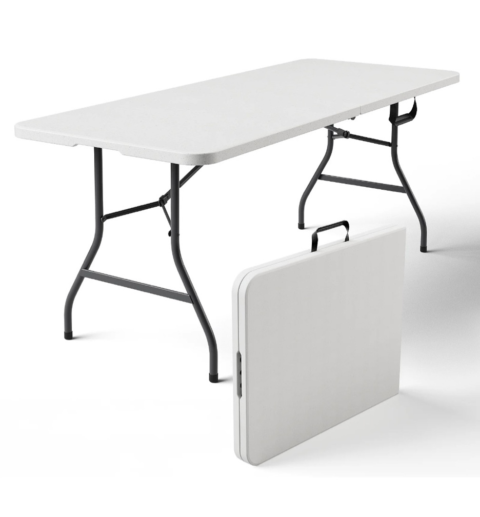 HOUSNIFLEX 6FT Folding Table, Heavy Duty Portable Table, Waterproof HDPE, Foldable for Picnic, Party, Camping, Dining, BBQ, Indoor & Outdoor, White