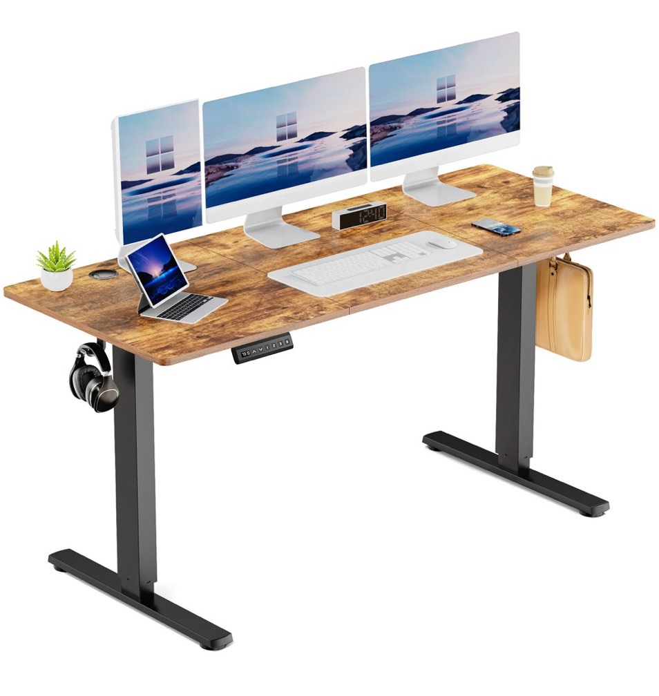 edx electric standing desk, height adjustable desk, 63 x 24 inches ergonomic stand up desk with memory preset and t-shaped metal bracket for home office