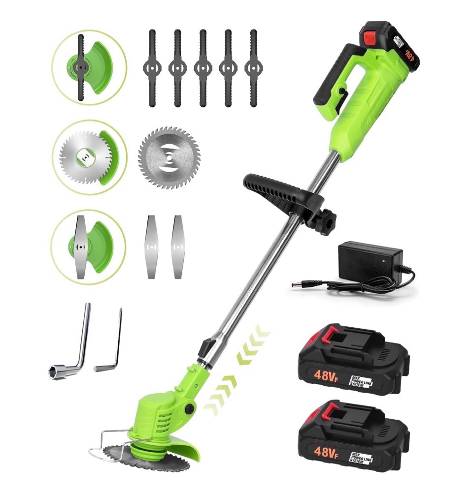 yahhu cordless string trimmer battery powered 21v - trimmer, edger, and mower with multiple blades for garden