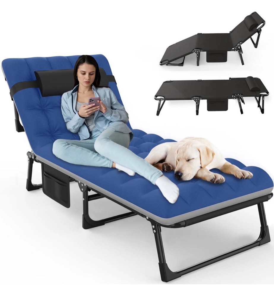 gvdv portable folding camping cot with mattress, 29" wide multi-position folding chaise lounge chair, oversized folding bed sleep cot for outdoor, home, office