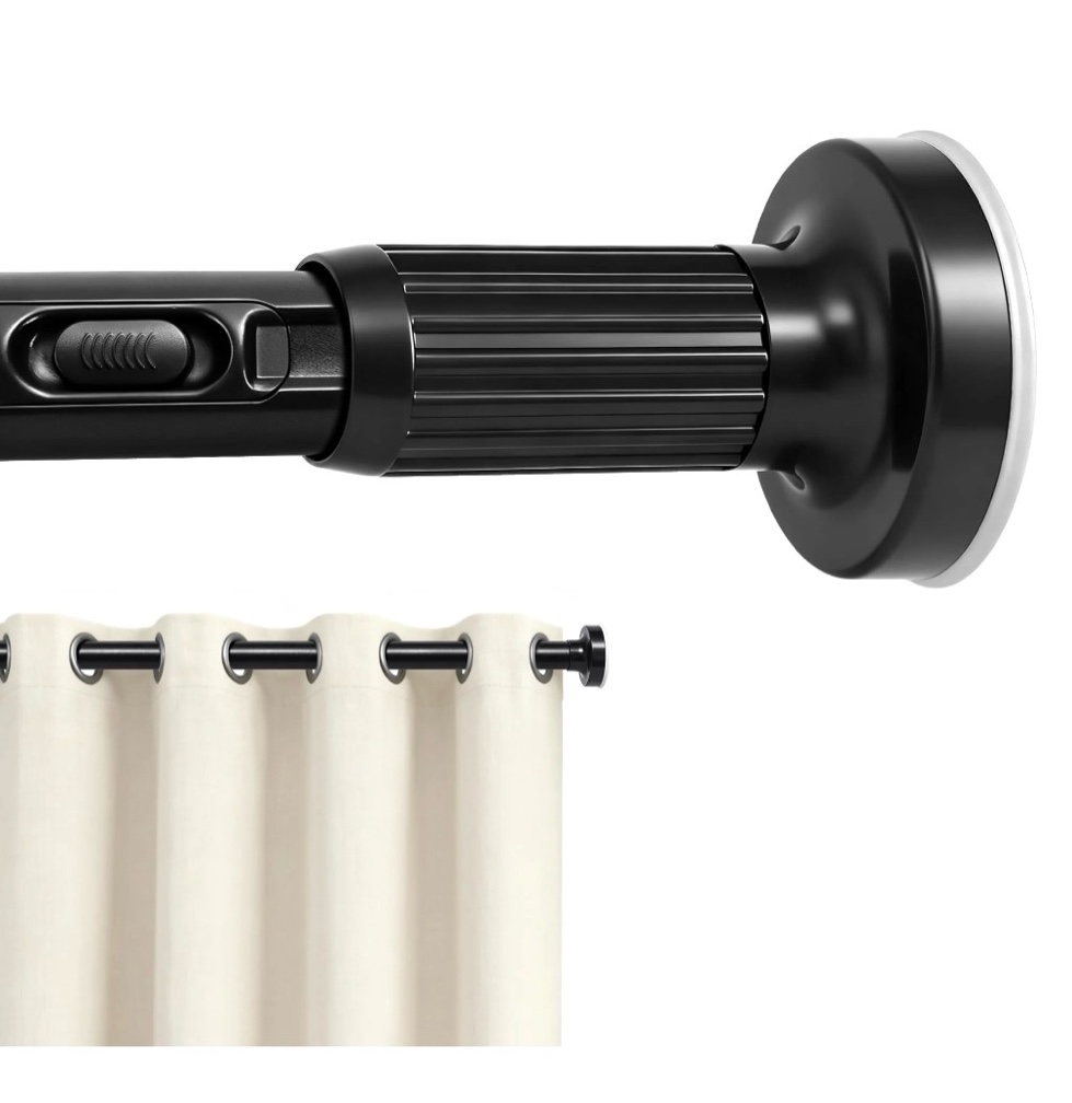 vegcoo one-push tension curtain rod  39-137 inches extra long no drill adjustable spring rod    rustproof steel for patio outdoor bathroom window  matte black