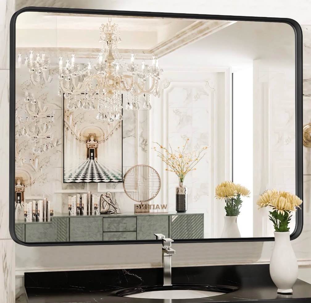 edx bathroom mirror 40 x 30  wall mirror with rectangular metal frame  black
