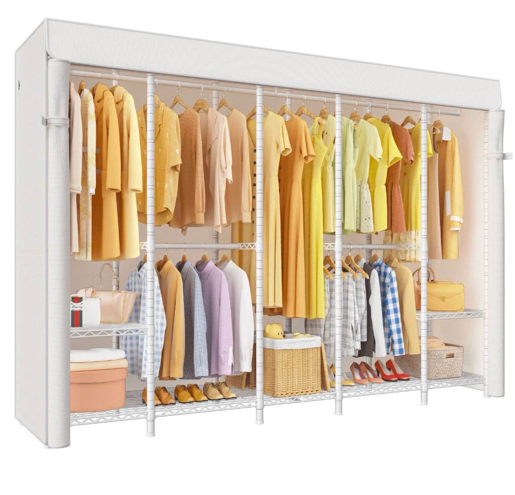 h50c extra large clothes rack with cover, freestanding portable closet, covered clothing racks for hanging clothes, heavy duty garment rack, wardrobe closet with whtie cover max load 1350 lbs