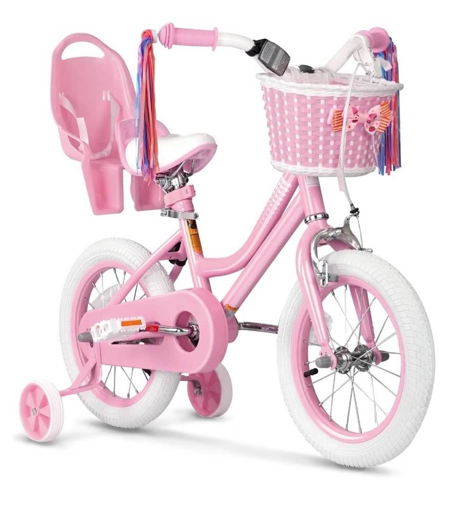 xjd girls bike for toddlers 3-9 years old kids 14 inch kids bike with training wheels streamers basket and doll seat children bicycles with handbrake