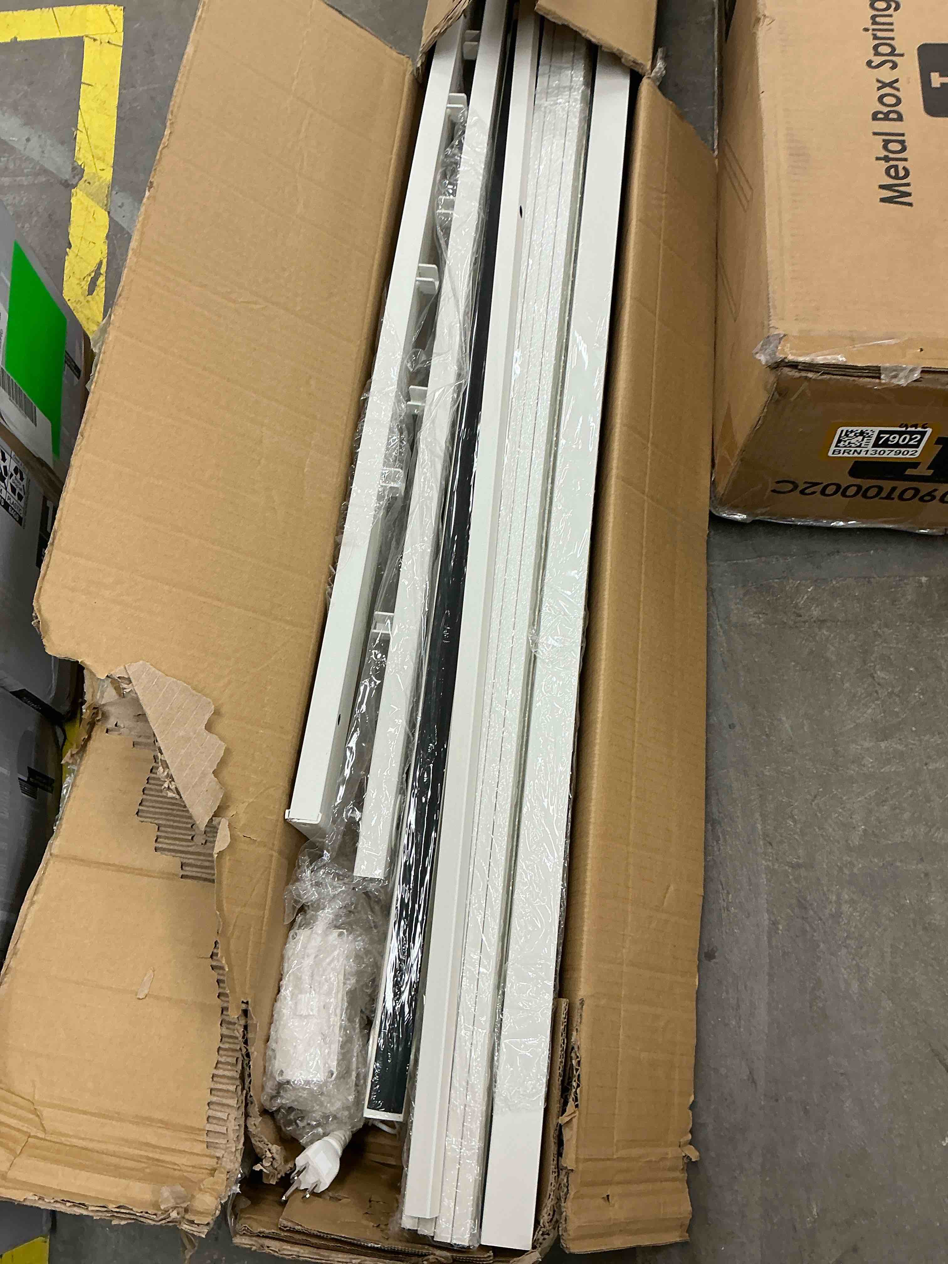 Condition photo showing New/Like New for full size bed frame with headboard,heavy duty steel slats support-led bed frame with usb charging station,mattress foundation-under bed storage,no box spring needed,noise free,white