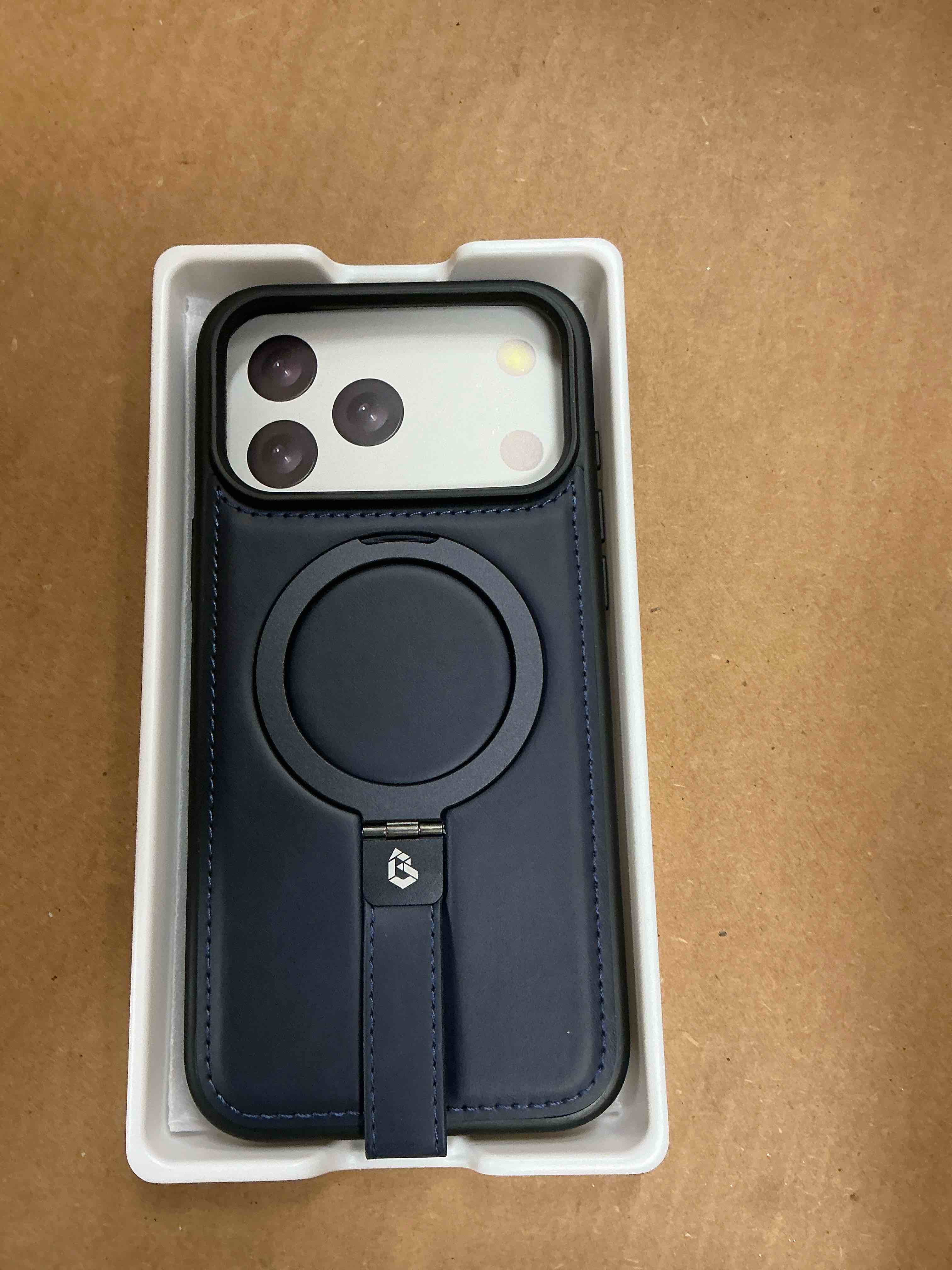 Condition photo showing Good Condition for for iphone 17 pro max leather case with stand, anti-slip grip ring, fits for magsafe (blue, ip17 pro max-6.9inch) ip17 pro max-6.9inch blue