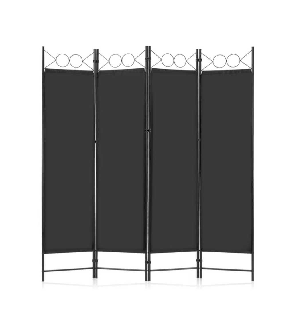edx 4 panel partition room divider  6 ft tall folding privacy screen with steel frame  freestanding  easy move & storage  for home  office  bedroom  black
