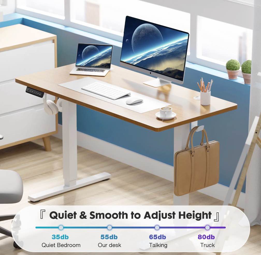 edx electric standing desk, height adjustable desk, 63 x 24 inches ergonomic stand up desk with memory preset and t-shaped metal bracket for home office