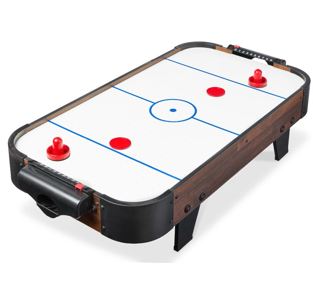 best choice products 40in air hockey arcade table w/ 100v motor electric fan 2 strikers 2 pucks - walnut