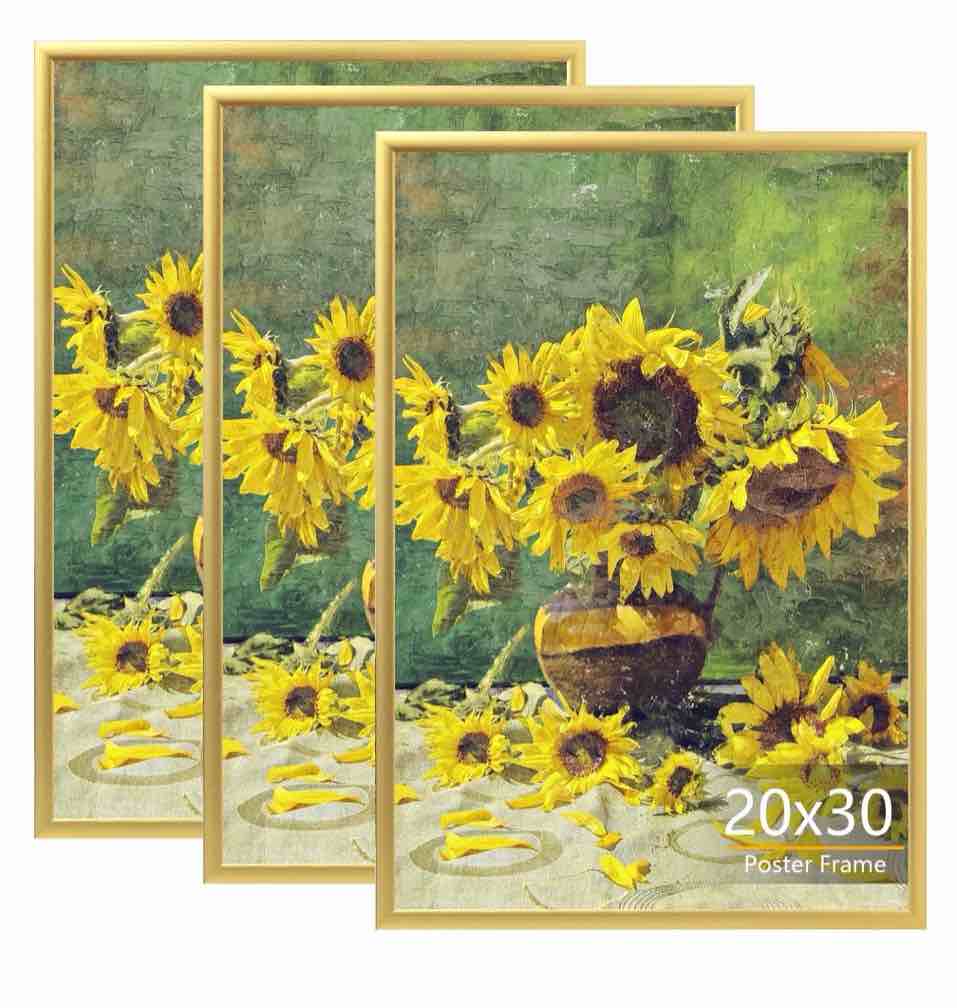kaiwin 3 pack poster frames 20x30 plastic picture frame for horizontal and vertical wall mounting gold