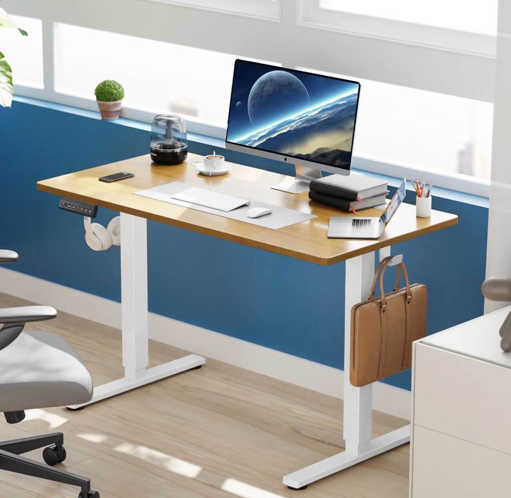 edx electric standing desk, height adjustable desk, 55 x 24 inches ergonomic stand up desk with memory preset and t-shaped metal bracket for home office