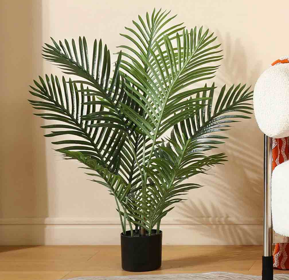 3 feet fake majesty palm plant artificial majestic palm faux ravenea rivularis in pot for indoor outdoor home office store, great housewarming gift, set of 1