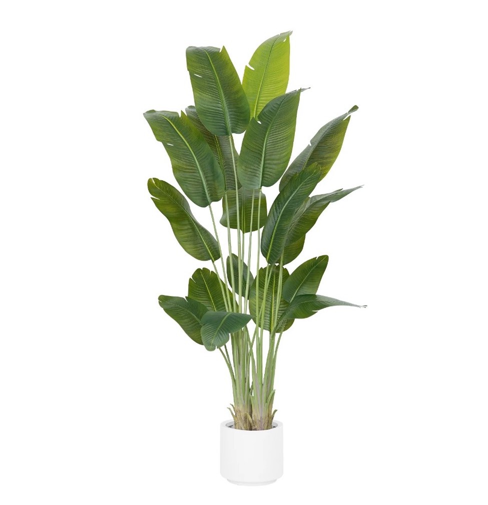 artificial bird of paradise plant 7.5ft tall fake tropical palm tree large fake plants with 18 silk banana leaves faux plant indoor decor trees white pot for home bedroom living room office