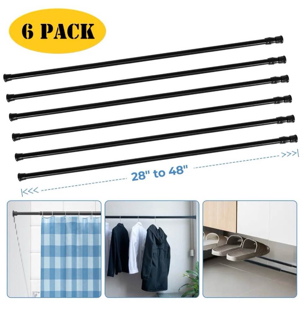 beamnova 6pcs tension curtain rod for windows cabinet wardrobe closet 28 -48  adjustable  1/2  diameter  black