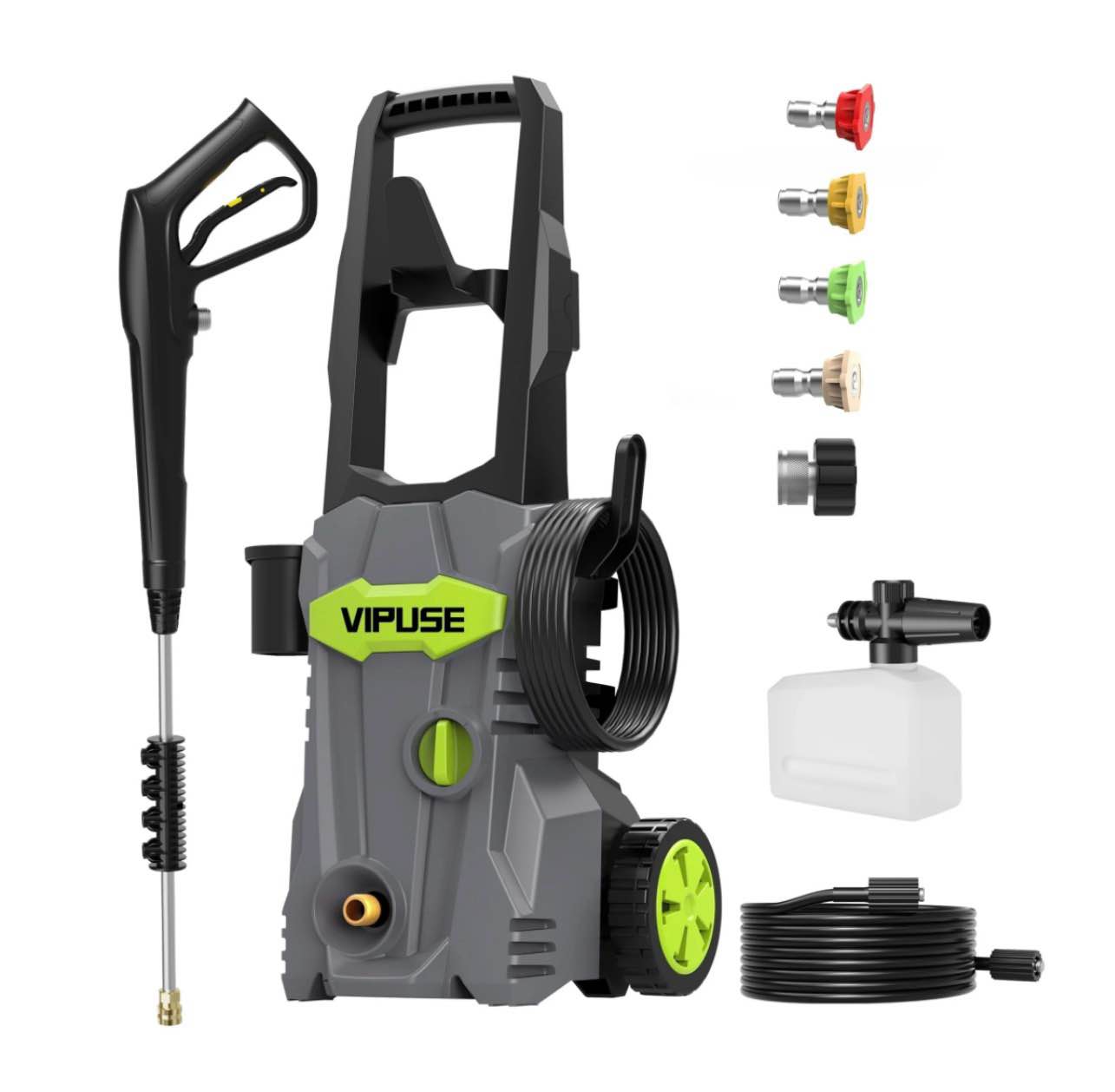 vipuse electric pressure washer 4200 psi max.2.8gpm power washer with 23ft hose /4 nozzles/400ml foam cannon clean tool for cars/fences/patios/floor