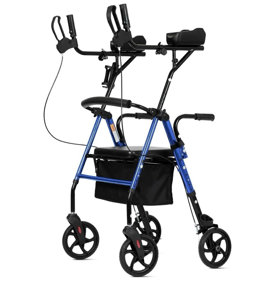 elenker stand up folding rollator walker aluminum upright rollator walker with seat and backrest for seniors blue