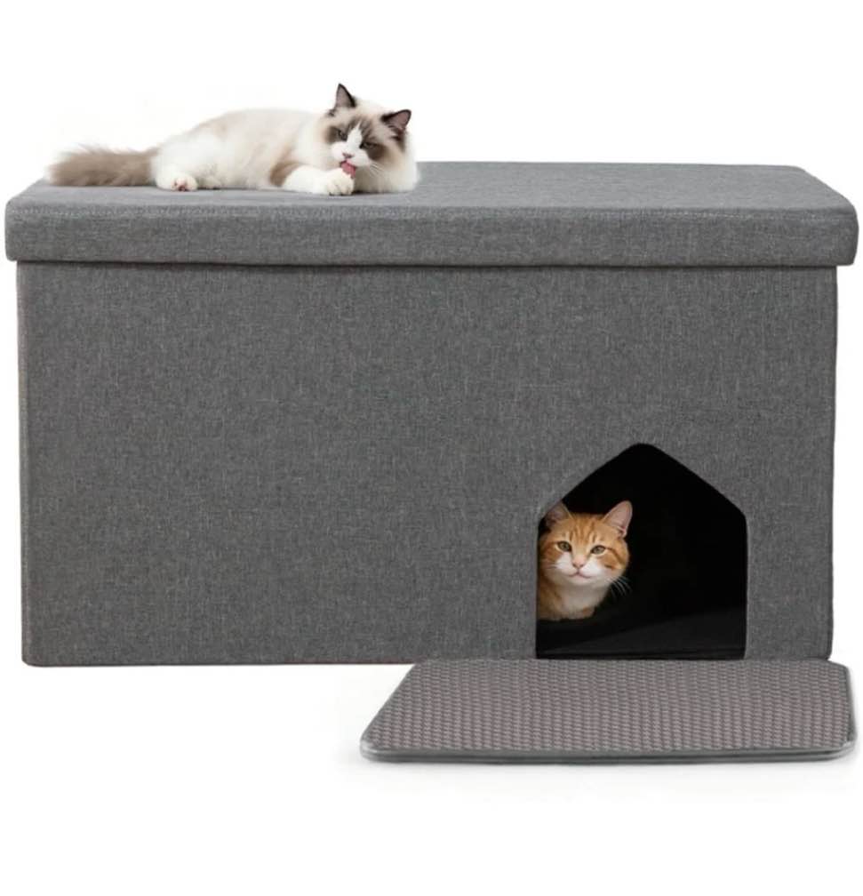 cat litter box enclosure hidden furniture, domipet foldable cat washroom bench with storage space, large cabinet cats litter ottoman for odor control, dog poof