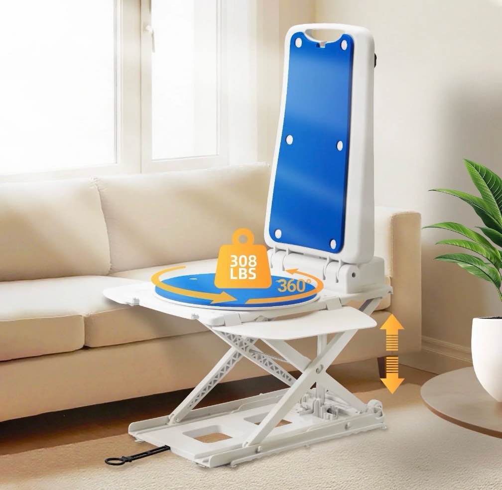 electric chair lift for senior,remote control floor with padded backseat,bathtub lift elderly from floor,net weight 24 lbs,support max 308 lbs,safety and waterproof design