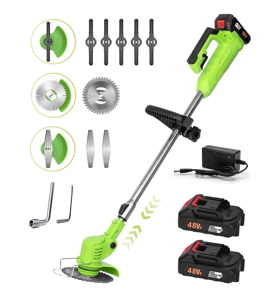 yahhu cordless string trimmer battery powered 21v - trimmer, edger, and mower with multiple blades for garden