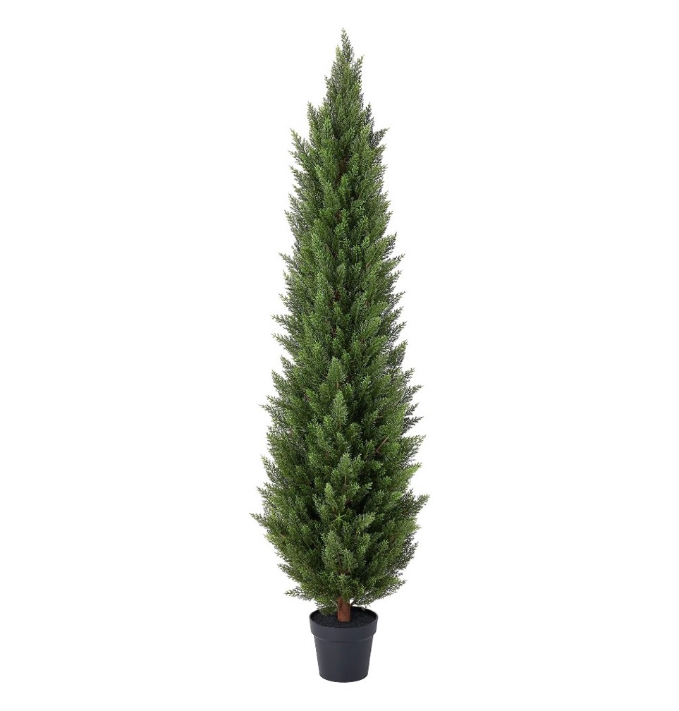 DR.Planzen 6ft Artificial Cedar Tree with Real Wood Trunk, Faux Silk Plant UV Resistant for Indoor Outdoor, Lifelike Fake Potted Tree for Home Office Decor