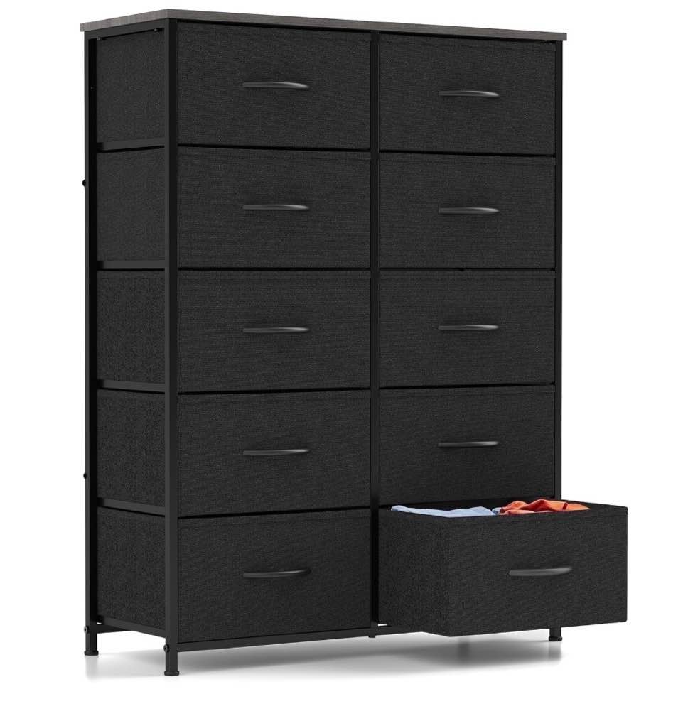 CONCETTA 10-Drawer Fabric Dresser Storage Chest for Bedroom, Closet, Entryway, Storage Furniture for Adults, Black
