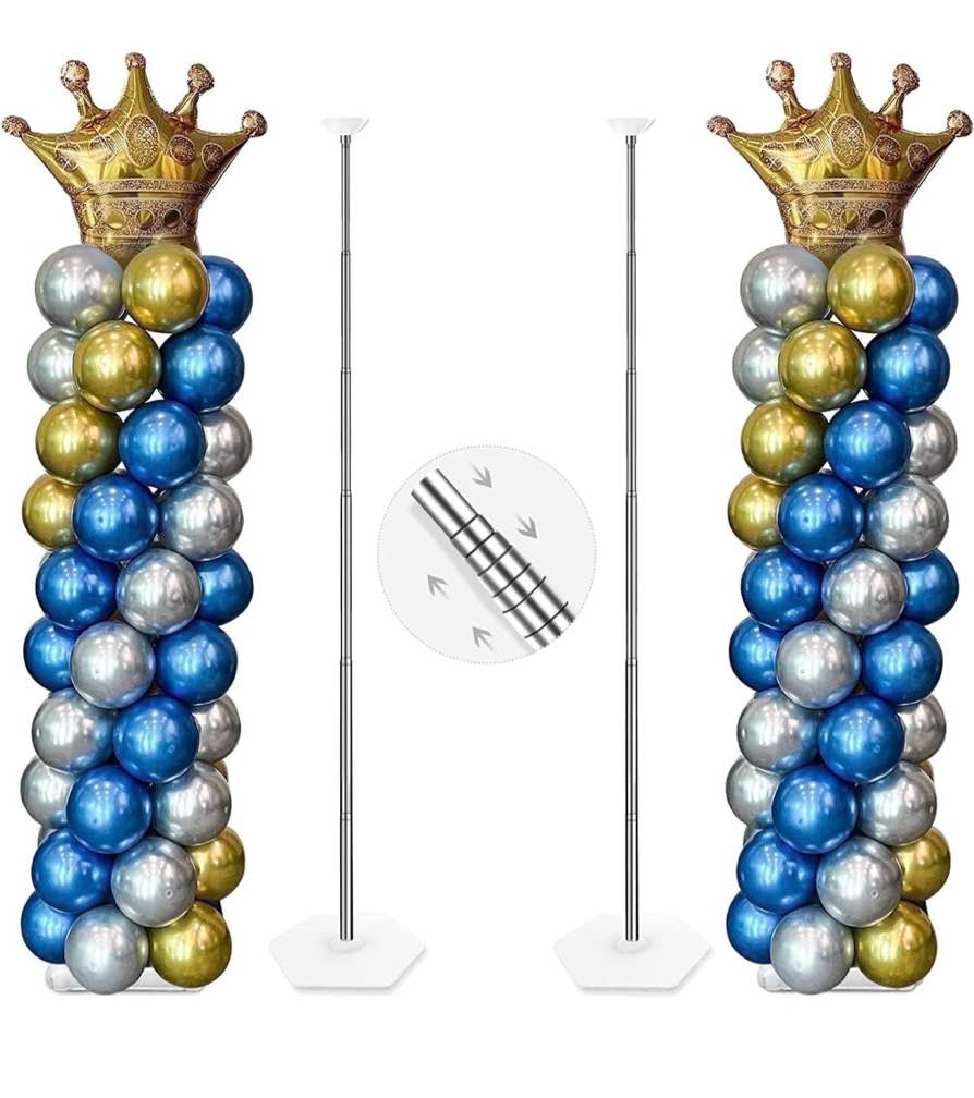 YALLOVE Balloon Stand Kits, 2 Sets Height Adjustable Metal Telescopic Balloon Tower Pillar for Birthday, Baby Shower & Graduation Party Floor Decorations, Not Include Balloons
