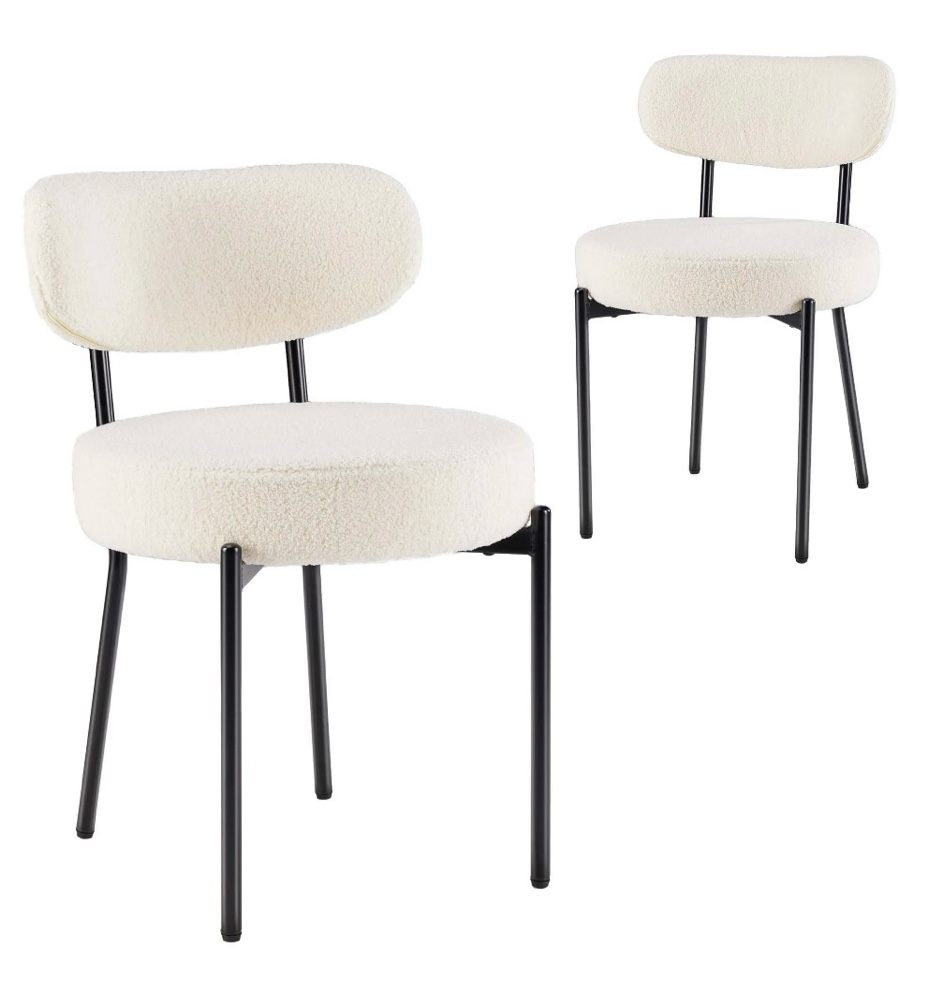 edx Upholstered Dining Chairs, Mid Century Modern Round Dining Room Chairs for Vanity For Living Room Set of 2, White