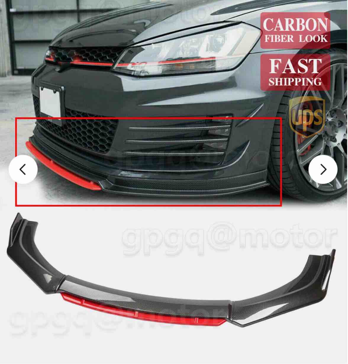 For VW Golf MK7 2014-20 Double Deck Carbon Fiber & Red Front Bumper Lip Splitter