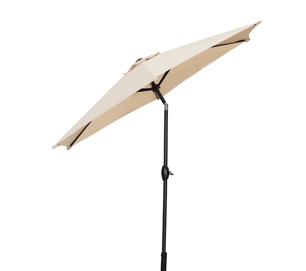 Ainfox 9ft Khaki Patio Umbrella with Push Button Tilt and Crank  Waterproof UV Sunshade Canopy