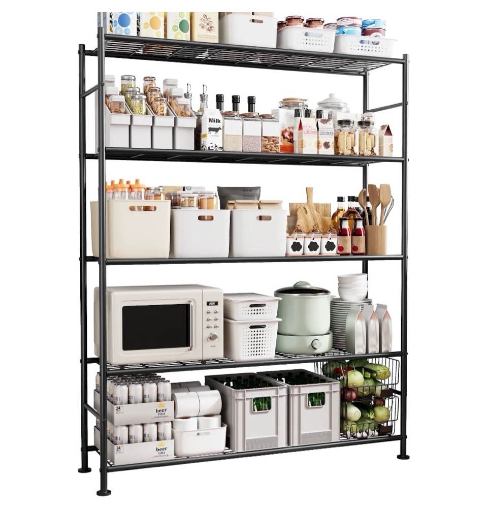 Sakugi 5-Tier Heavy Duty Wire Shelving Unit,47.2" × 12.6" × 60.3" Inches, 1500 lbs Capacity, Black