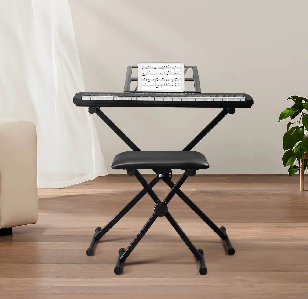 Glarry 61 Keys Keyboard Piano with X Stand, Bench, Built In Speakers for Beginners, for Beginners