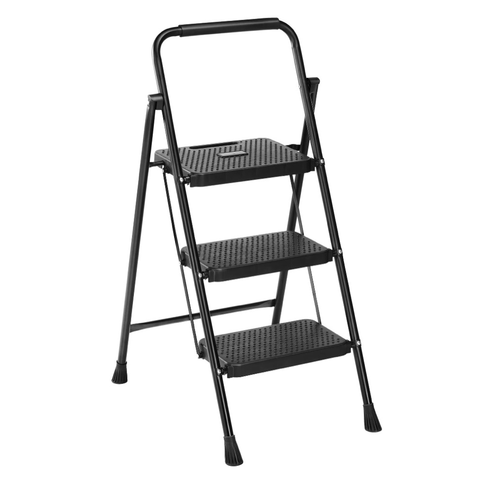 edx 3 step ladder  portable folding step stool heavy duty  anti-slip  lightweight 800lbs capacity  for kitchen  garage & outdoor use  black