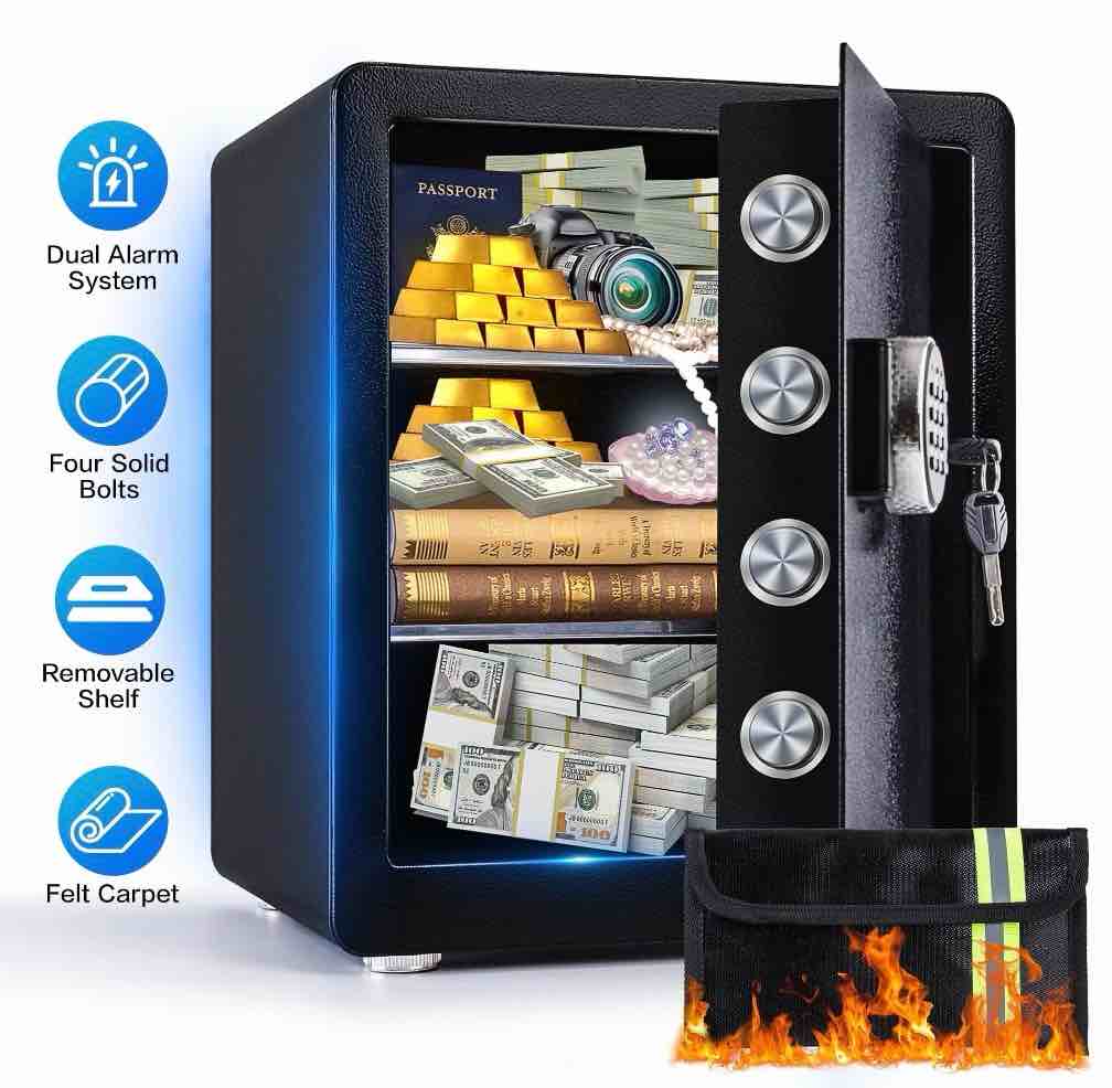 2.0 cubic feet security safe box, dual alarm system,  w/electronic digital keypad, led light for home office hotel use 15"d x 12.2w" x 17.7"h