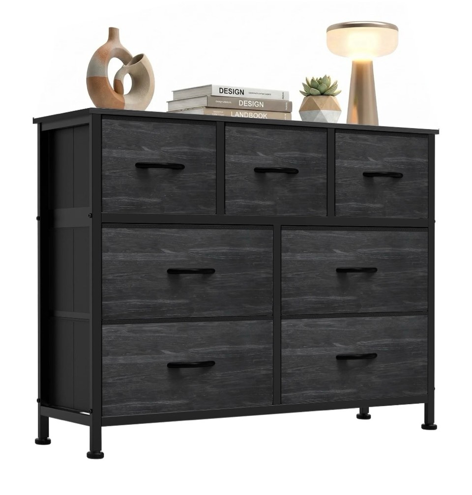 edx 7 drawers fabric dresser for bedroom, drawer organizer storage cabinet for closet, clothes, tv stand, black