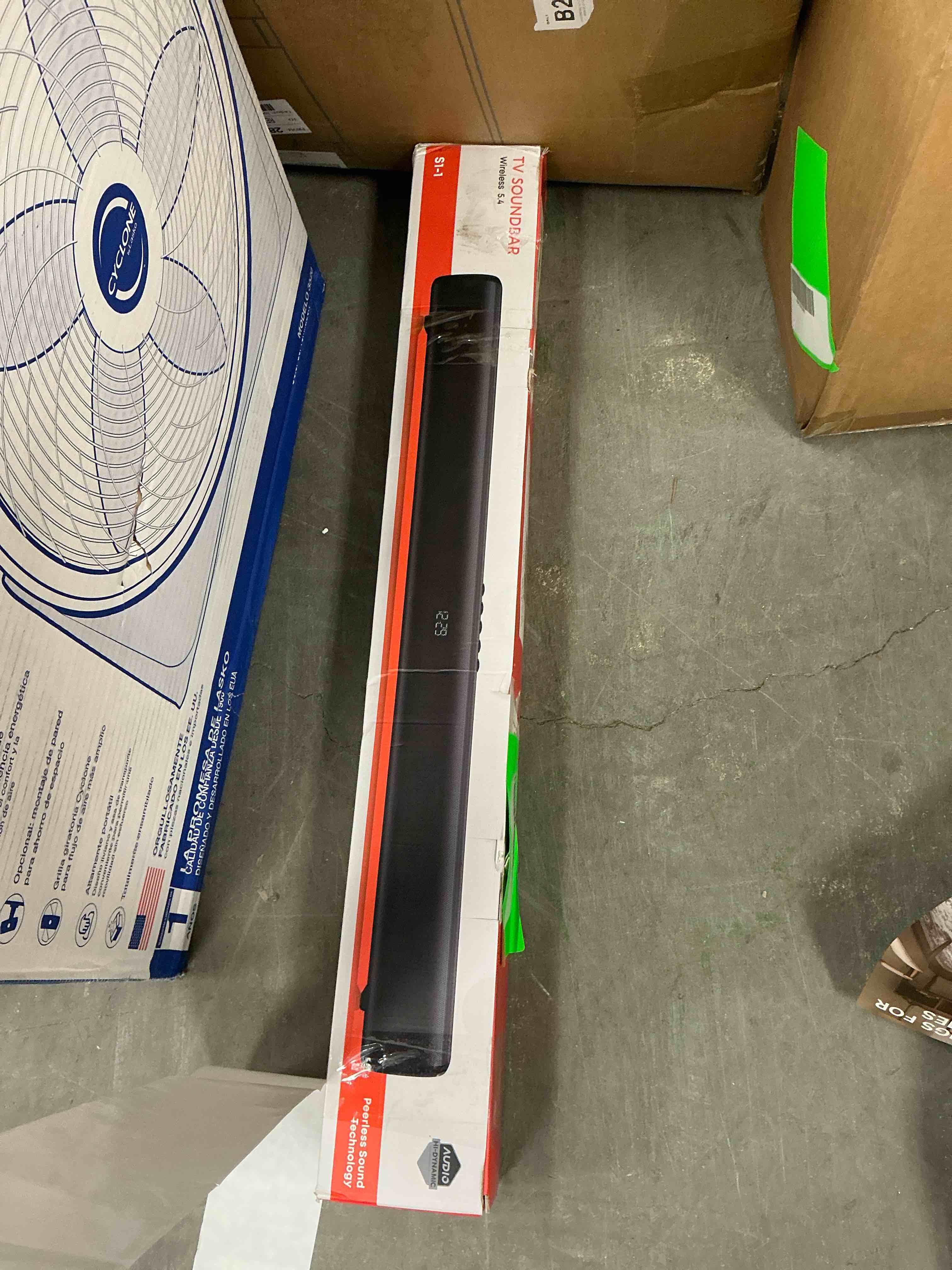 Condition photo showing Good Condition for sound bar for tv, 60w soundbar tv speakers, 2.1 ch home theater with subwoofer boost, 3 equalizer modes, soundbar for tv/pc/gaming/projectors, bluetooth, opt, cox, usb & aux wall mountable