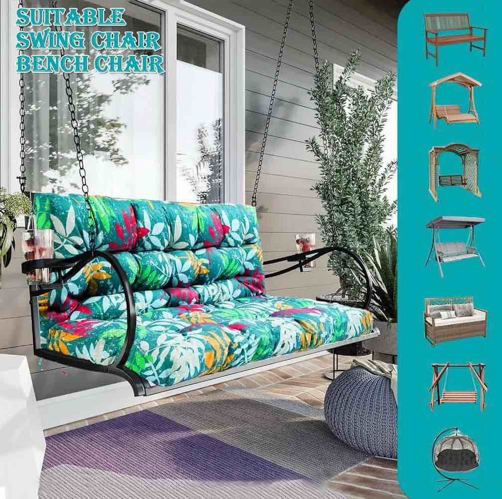 replacement cushions for swing  waterproof porch swing cushion  2-3 seat outdoor bench cushion with backrest for patio furniture garden porch loveseat glider pad (green flower 47*40in)