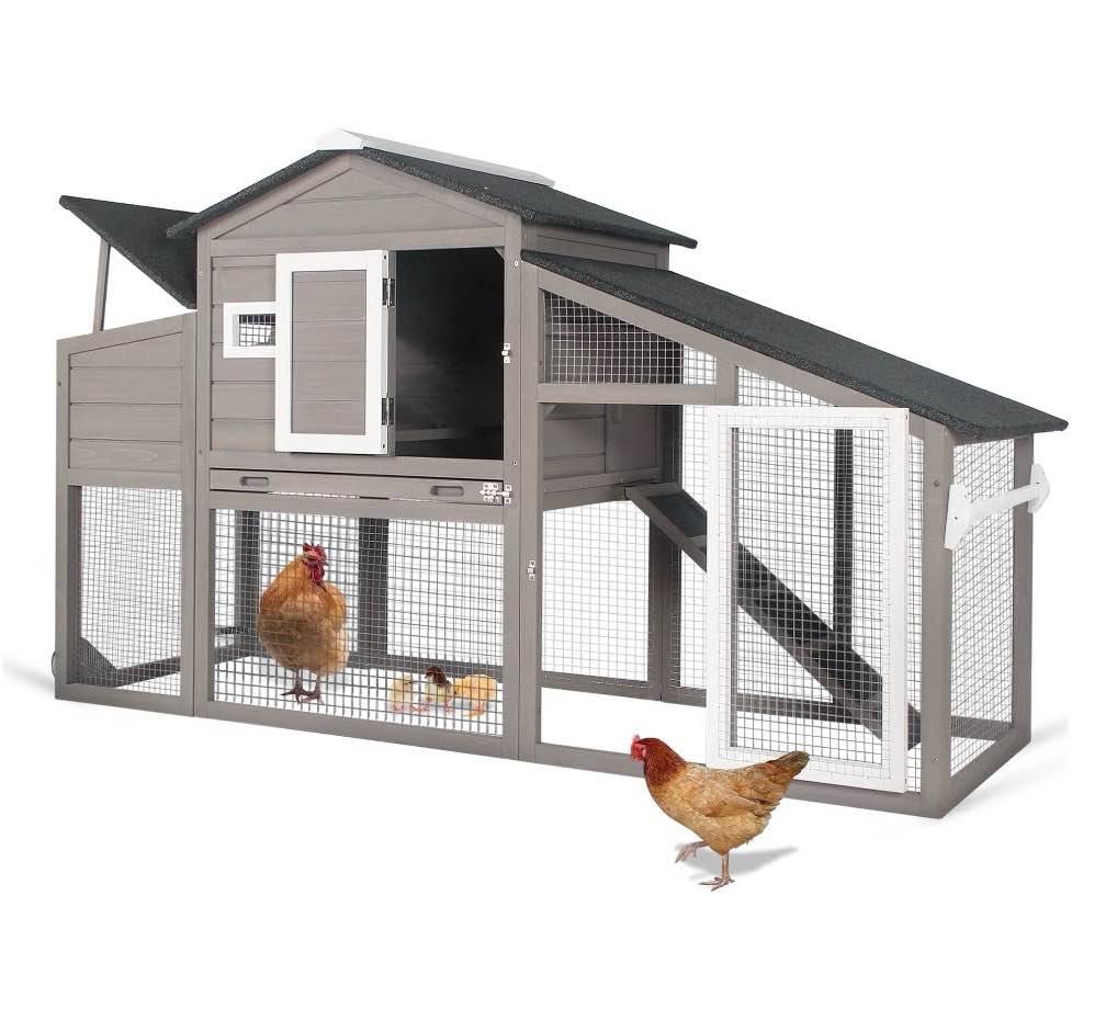 petscosset chicken coop with run wooden backyard hen house indoor & outdoor for 2-3 chickens grey