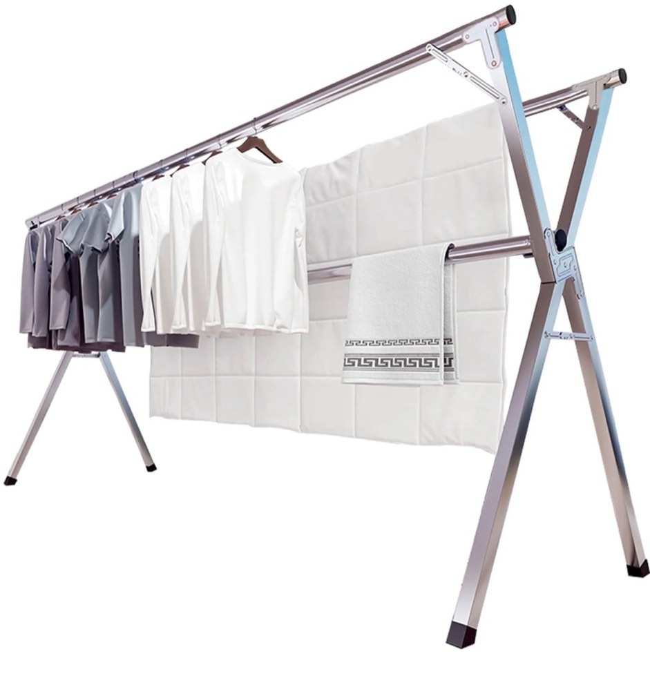 jauree 79 inches clothes drying rack  stainless steel garment rack adjustable and foldable space saving laundry drying rack for indoor outdoor with 20 windproof hooks