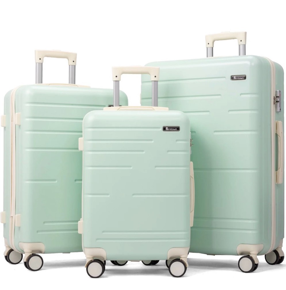 zimtown 3 piece luggage set, carry on suitcase sets hardside lightweight spinner with tsa lock, green
