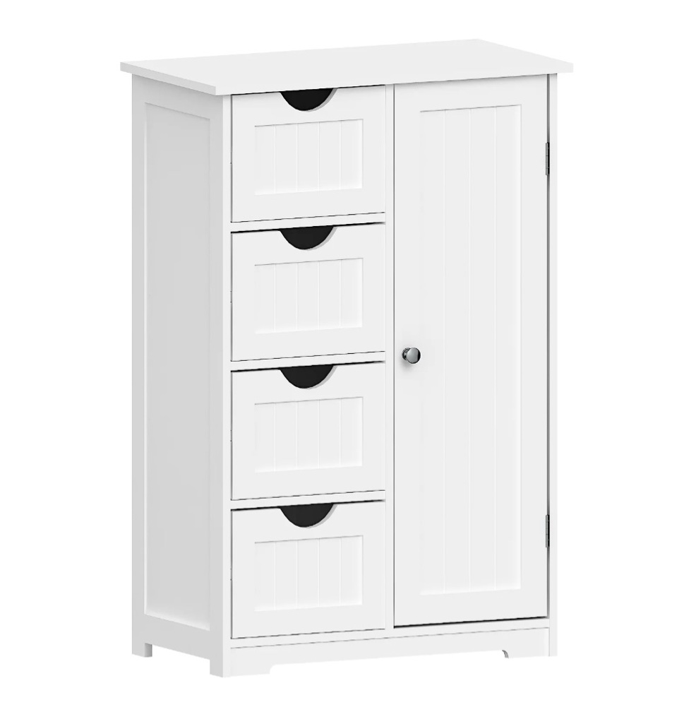 ktaxon wooden bathroom floor cabinet  side storage organizer with 4 drawers  1 cupboard & 2-shelves  white