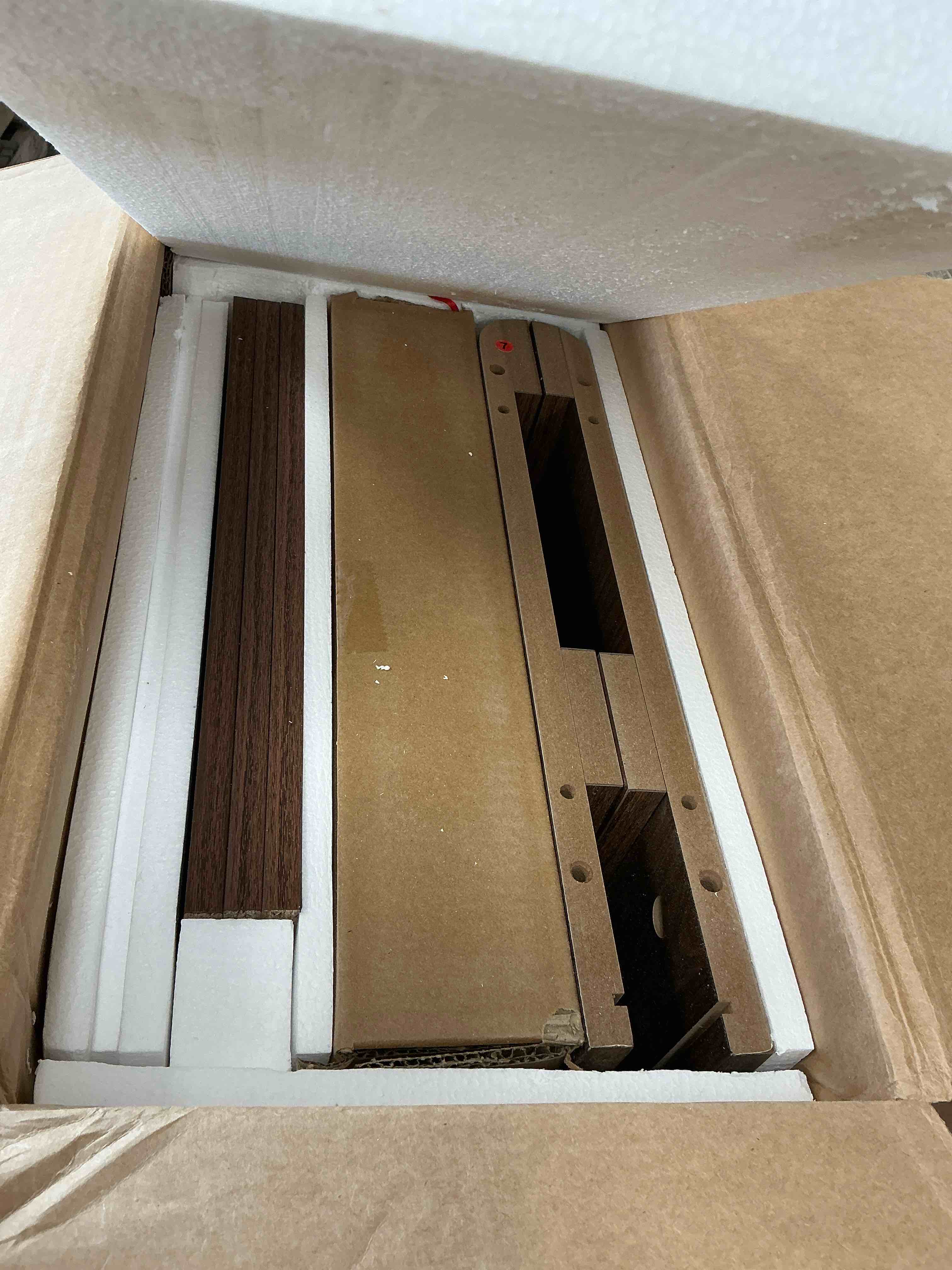 Condition photo showing New/Like New for ktaxon fluted tall 5 drawer dresser solid wood chest of drawers with soft close slides storage cabinet for bedroom living room entryway walnut