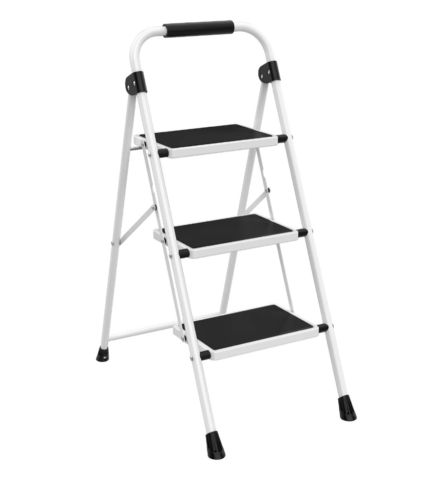 concetta 36 inch iron stepstool, 3 folding stepstool with non-slip pedals and comfortable handrails, sturdy steel ladder portable heavy duty stepstool for kitchen, garage and outdoor use, black