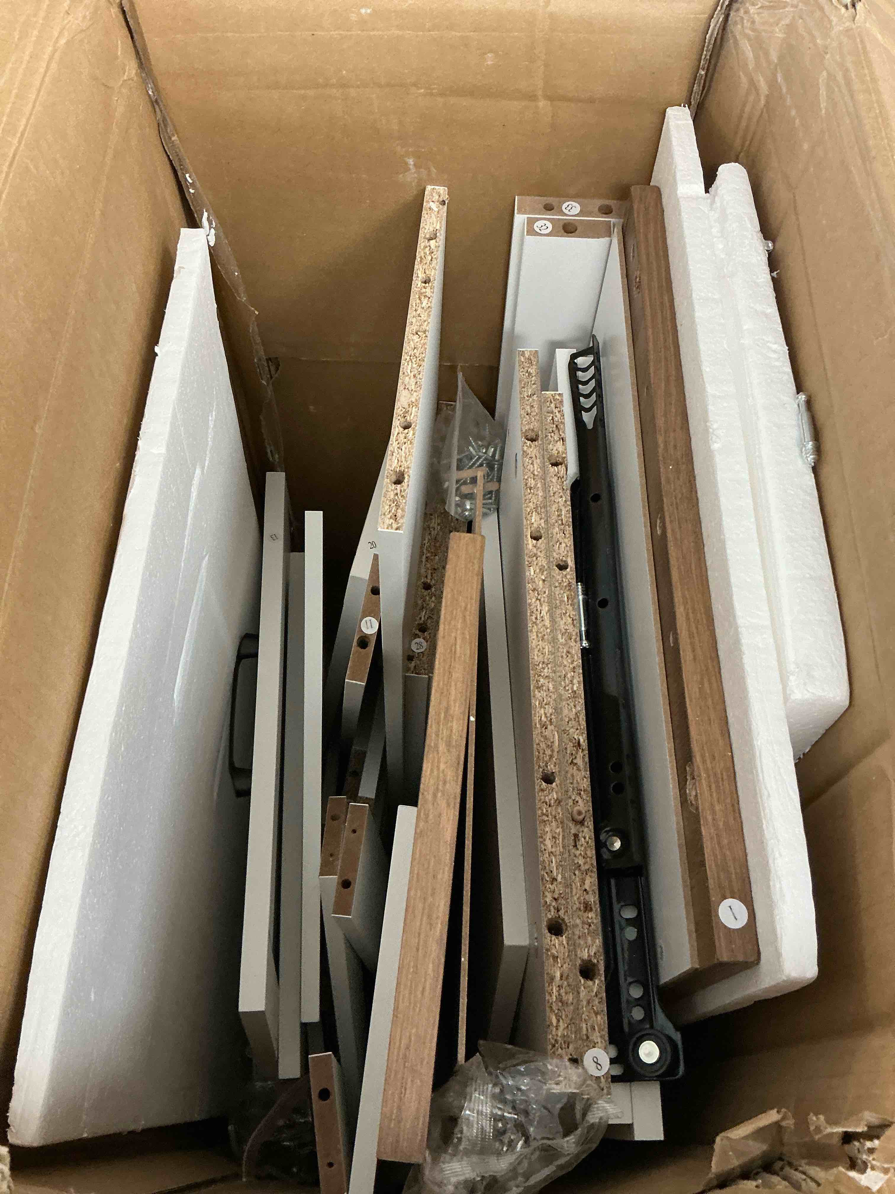 Condition photo showing Good Condition for homfa kitchen pantry cabinet, trash can cabinets fits 12.5 gallon can, 5 door 2 drawer kitchen storage cabinet with hutch, freestanding cupboard, white