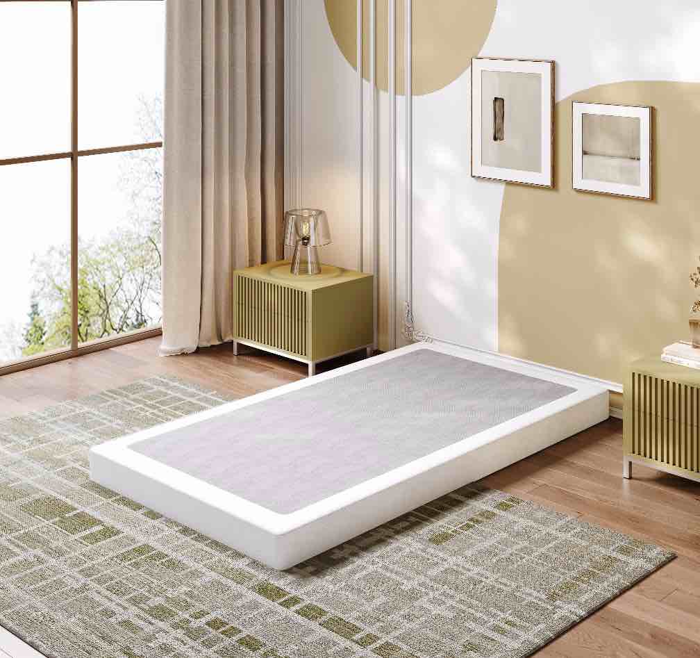 LOUVETA 5" Twin Metal Box Spring, Heavy Duty Mattress Foundation with Fabric Cover, Noise-Free, Easy Assembly