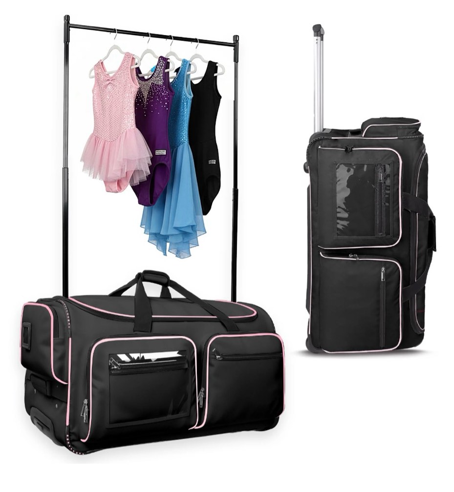 Fegat Dance Bag with Garment Rack - 28"Collapsible Rolling Competition Dance Duffle Bag Lightweight Costume Wheeled Suitcase for Dancers Shows Livestreamer Athletes