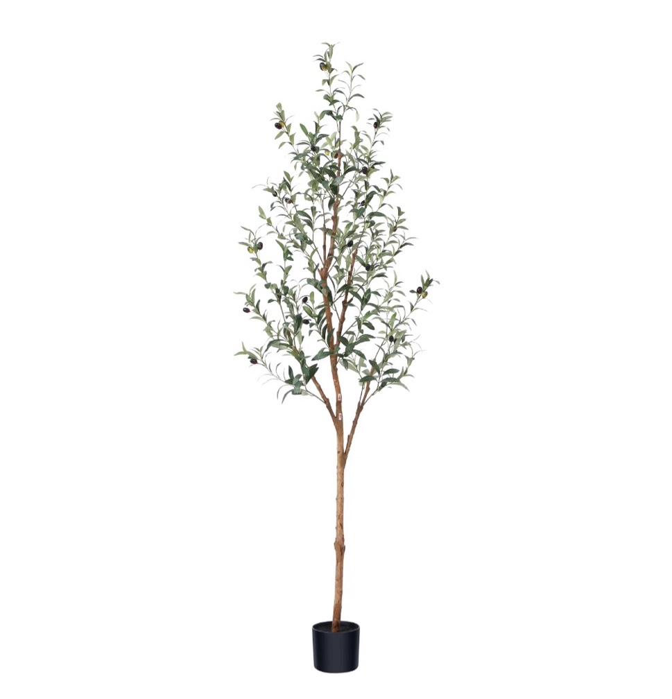 dr.planzen 6ft artificial olive tree indoor, tall faux olive tree, artificial plants with natural wood trunk and lifelike fruits for home office decor