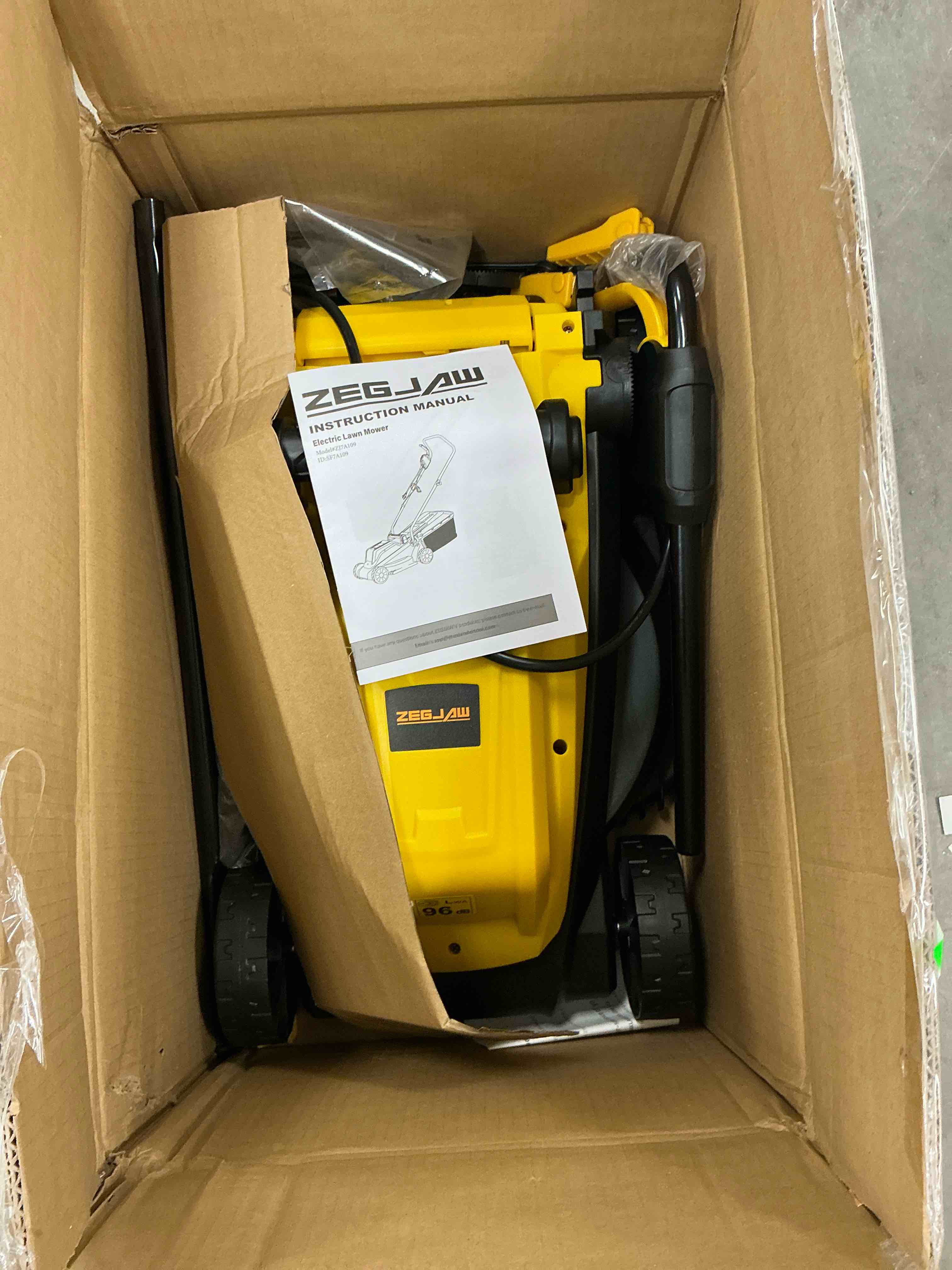 Condition photo showing New/Like New for zegjaw electric lawn mower corded, 13 inch 11-amp lawn mowers with 8 gallon collection bag, 3-position cutting height adjustment for lawn care